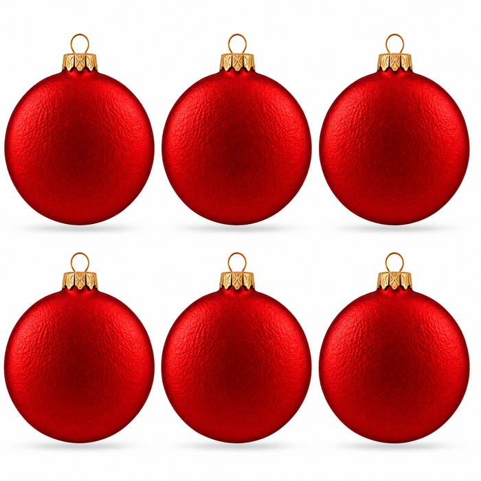 Set of 6 Matte Red Flat Disc Glass Christmas Ornaments 3 Inches