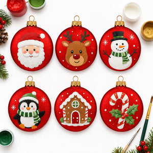 Set of 6 Matte Red Flat Disc Glass Christmas Ornaments 3 Inches