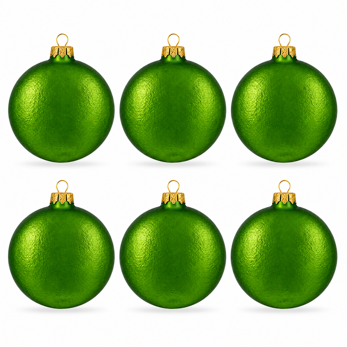 Set of 6 Matte Green Flat Disc Glass Christmas Ornaments 3 Inches