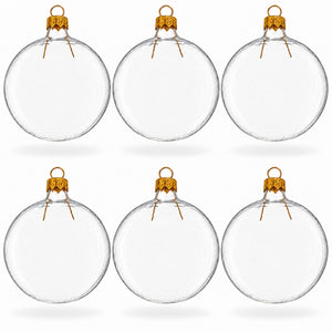 Set of 6 Clear Flat Disc Glass Christmas Ornaments 3 Inches