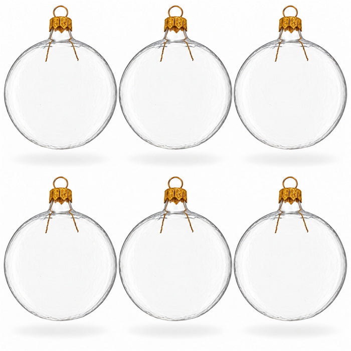 Set of 6 Clear Flat Disc Glass Christmas Ornaments 3 Inches