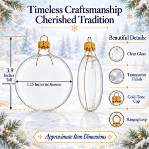 Set of 6 Clear Flat Disc Glass Christmas Ornaments 3 Inches