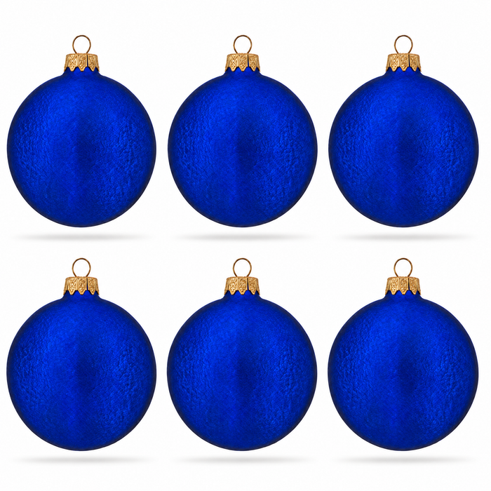 Set of 6 Matte Blue Flat Disc Glass Christmas Ornaments 3 Inches