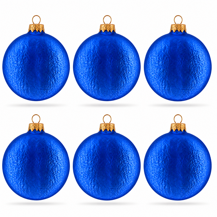 Set of 6 Light Blue Flat Disc Glass Christmas Ornaments 3 Inches