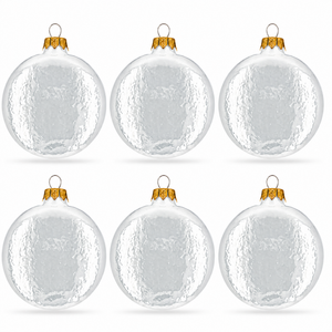 Set of 6 Glossy White Flat Disc Glass Christmas Ornaments 3 Inches