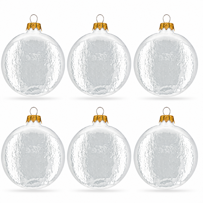 Set of 6 Glossy White Flat Disc Glass Christmas Ornaments 3 Inches