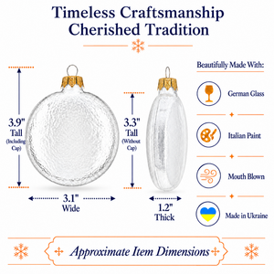 Set of 6 Glossy White Flat Disc Glass Christmas Ornaments 3 Inches