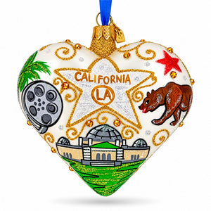 Los Angeles Landmarks & Symbols Glass Heart Christmas Ornament
