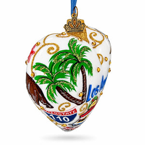 Los Angeles Landmarks & Symbols Glass Heart Christmas Ornament