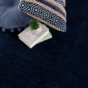 Navero Dark Blue Subtle Wavy Abstract Modern Minimalist Polyester Machine Woven Area Rug - Clearance