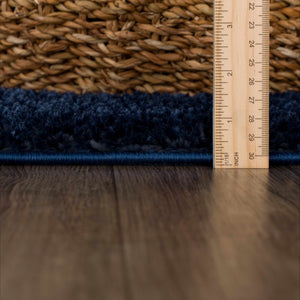 Navero Dark Blue Subtle Wavy Abstract Modern Minimalist Polyester Machine Woven Area Rug - Clearance