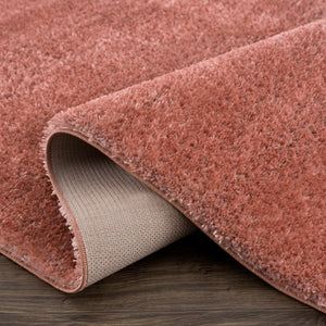 Rosava Dusty Pink Subtle Wavy Abstract Modern Minimalist Polyester Machine Woven Area Rug - Clearance