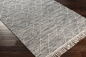 Charcoal Cream Sapadun Wool Blend Braided Tassel Area Rug - Clearance