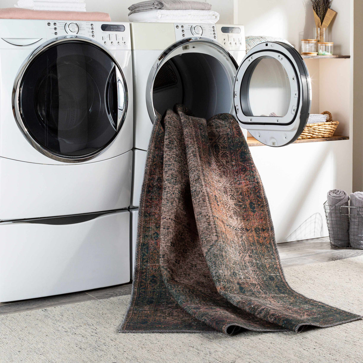 Olive Sariaya Distressed Washable Area Rug - Clearance