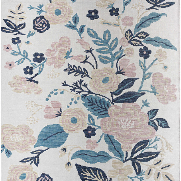 Ponto Cream & Blue Floral Area Rug - Clearance