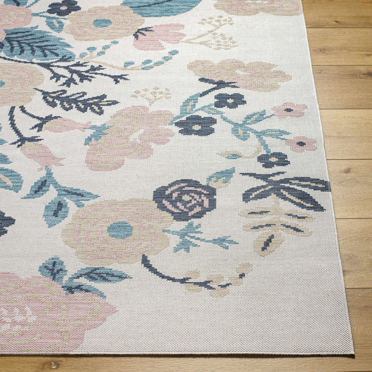 Ponto Cream & Blue Floral Area Rug - Clearance