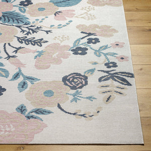 Ponto Cream & Blue Floral Area Rug - Clearance