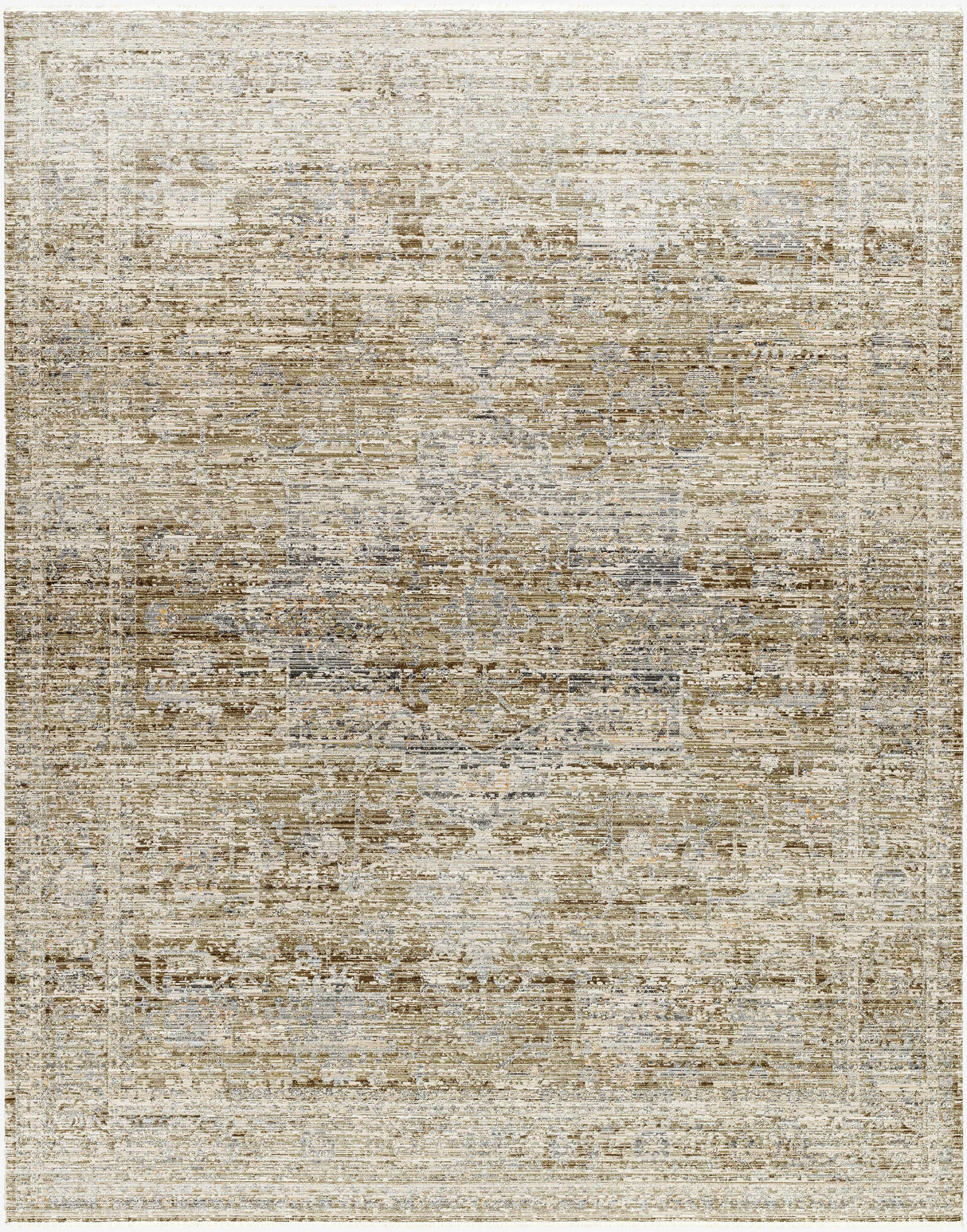 Margaret Damask Dark Sage Washable Area Rug - Becki Owens x Livabliss
