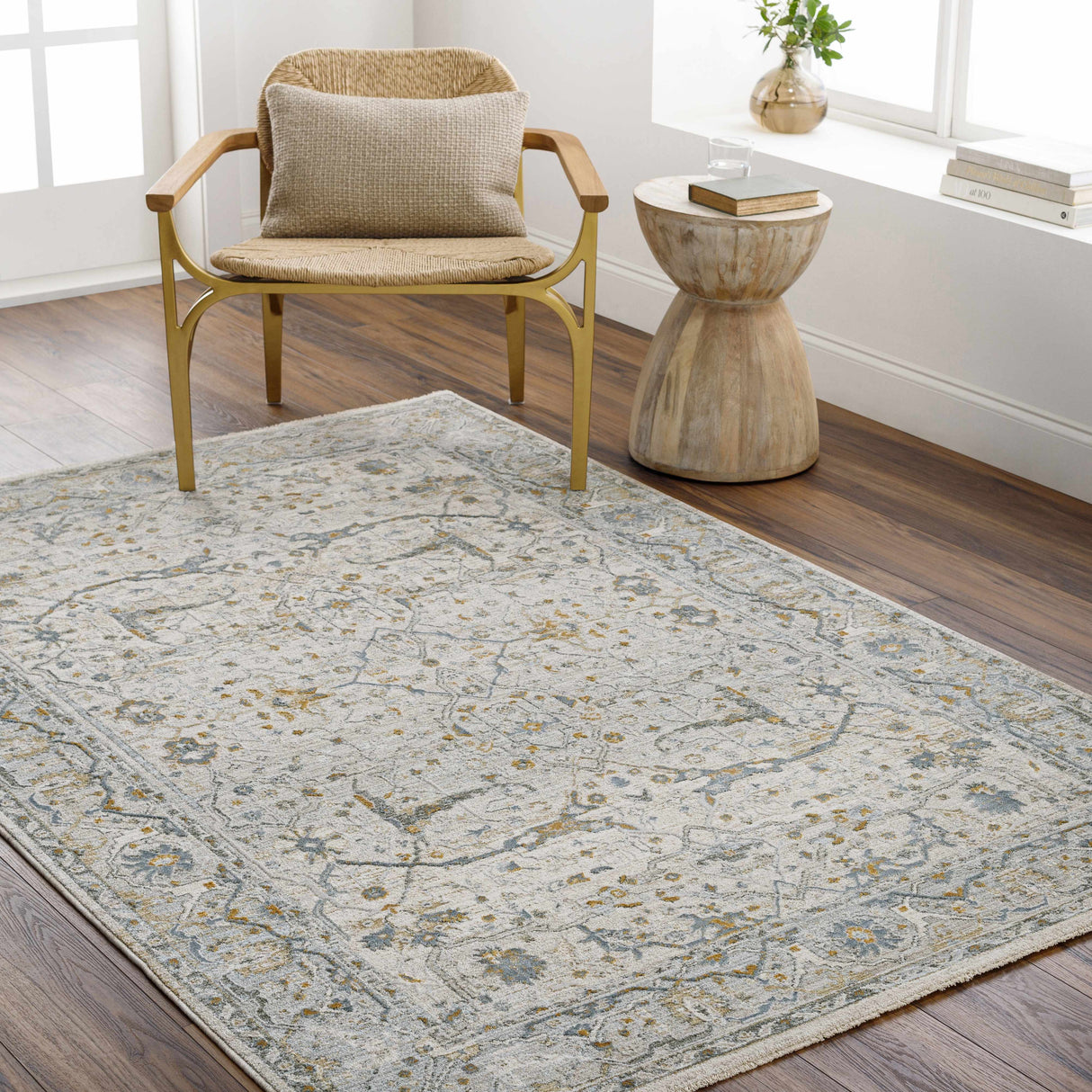 Aviva Off-White Textured Rug with Fringes