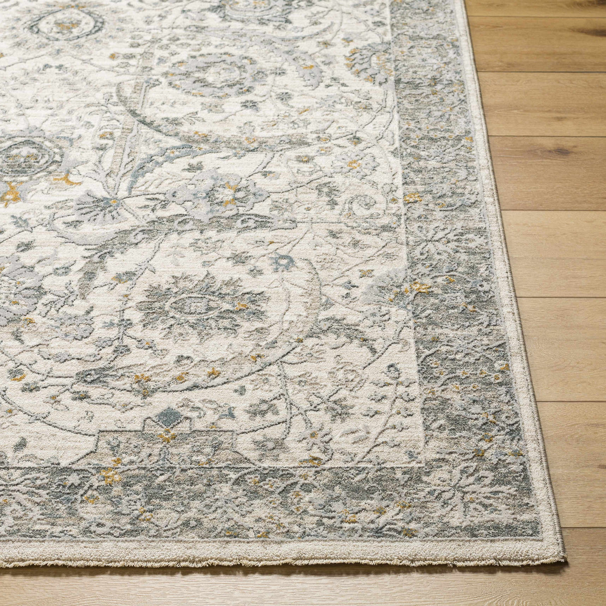 Gauge Cream & Gray Blue Rug with Fringes