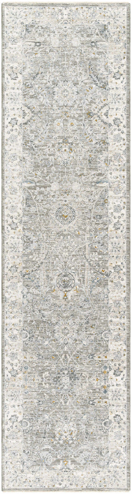 Gauge Gray Blue Textured Rug with Fringes