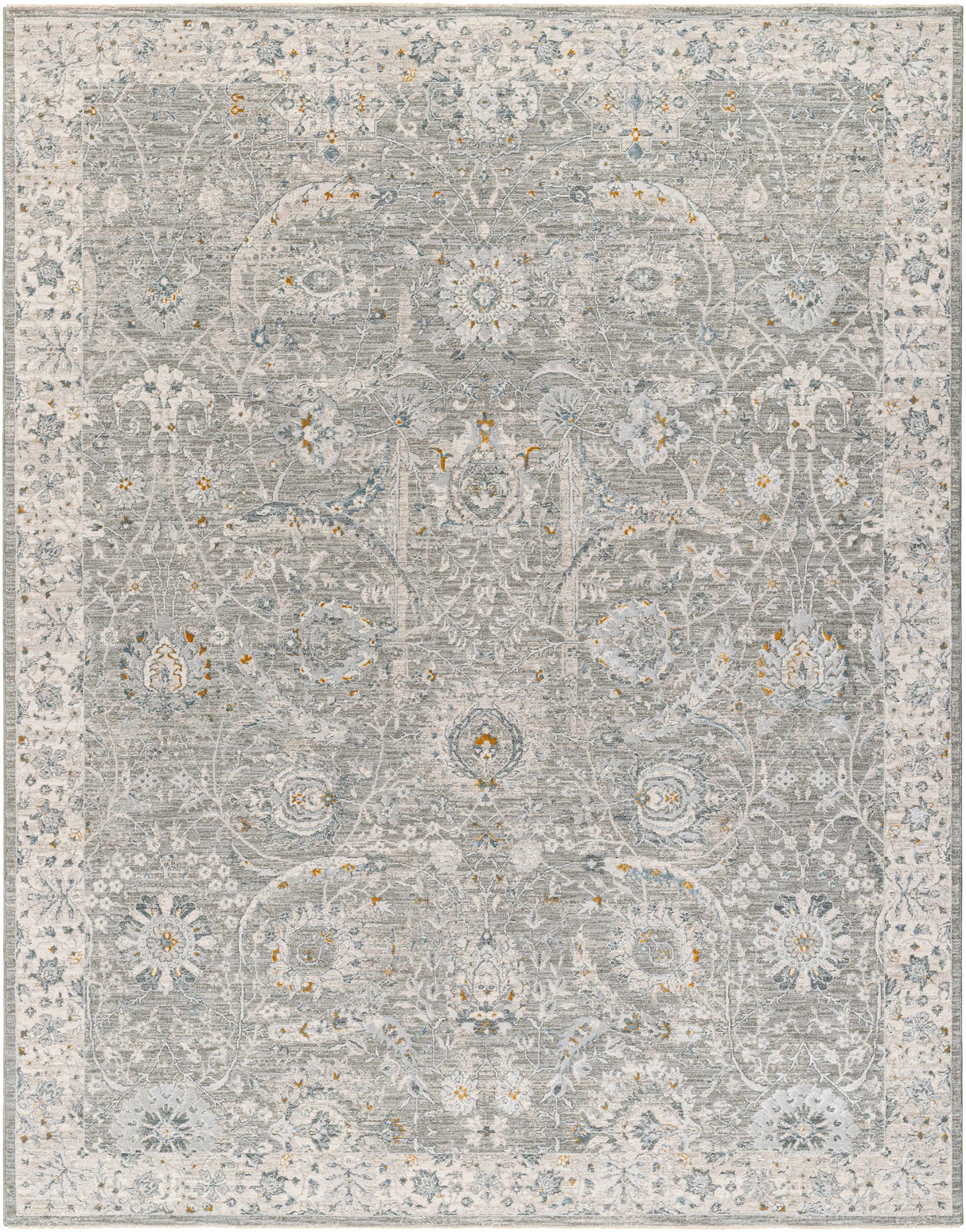 Gauge Gray Blue Textured Rug with Fringes