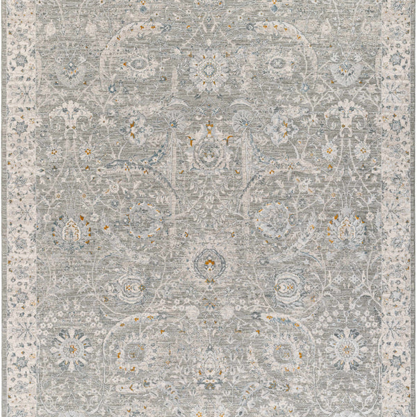 Gauge Gray Blue Textured Rug with Fringes
