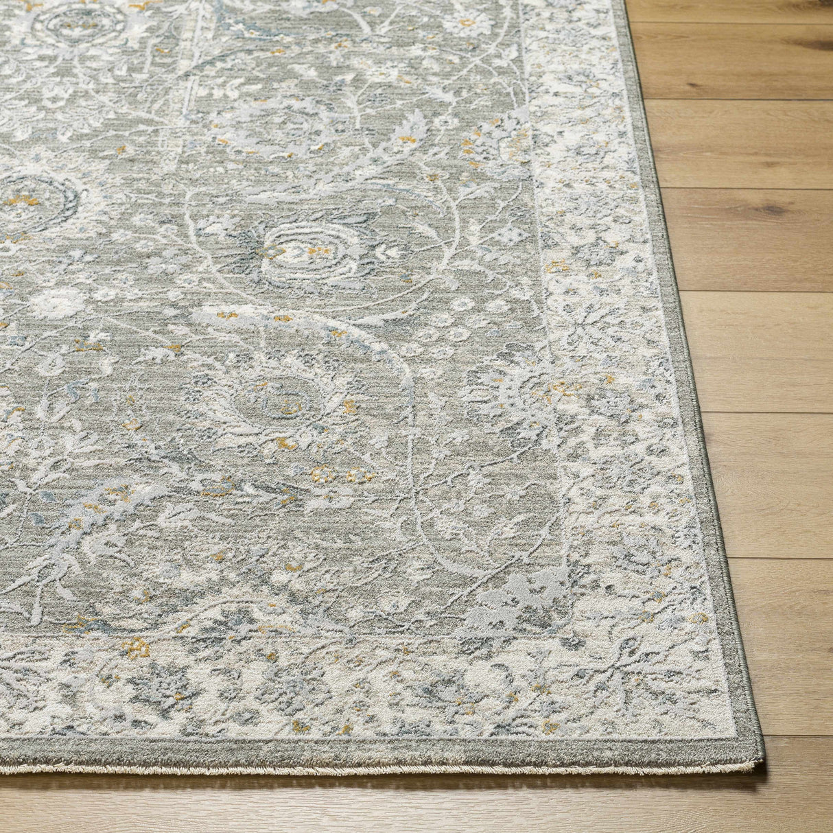 Gauge Gray Blue Textured Rug with Fringes