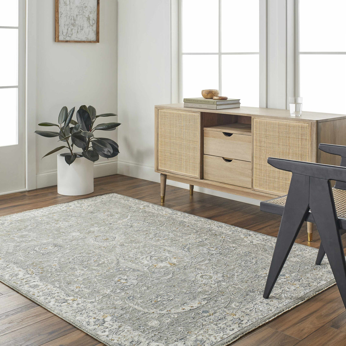 Gauge Gray Blue Textured Rug with Fringes