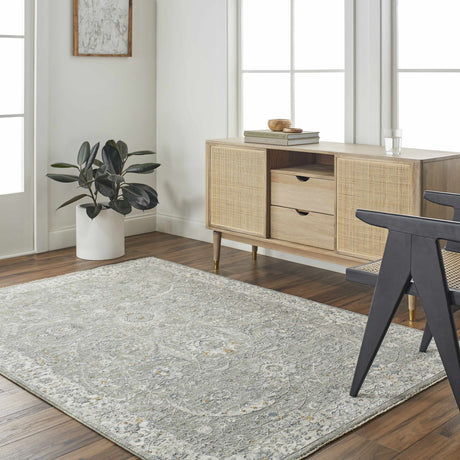 Gauge Gray Blue Textured Rug with Fringes