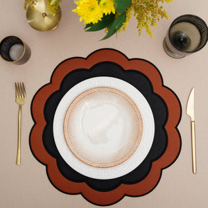 Serenity Black Orange Scalloped Faux Leather Placemat