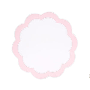 Serenity White Pink Scalloped Faux Leather Placemat