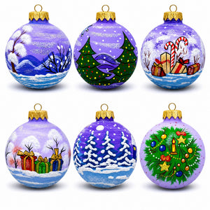 Set of 6 Santa Claus and Friends Glass Christmas Ornaments