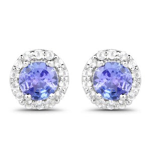 3.77 Carat Genuine Tanzanite and White Topaz .925 Sterling Silver 3 Piece Jewelry Set (Ring, Earrings, and Pendant w/ Chain)