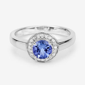 1.05 Carat Genuine Tanzanite and White Topaz .925 Sterling Silver Ring