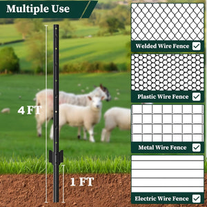 SHEN M 4 Foot U-Shaped Metal Garden Fence Posts with Rust-Resistant Finish