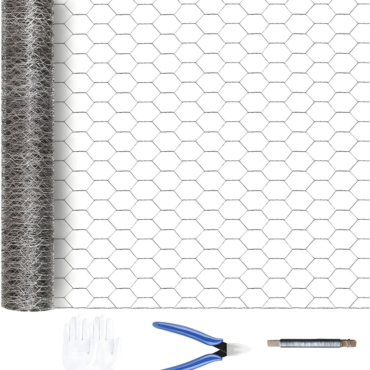 SHEN M Galvanized Metal Hexagonal Mesh Fence with Flexible Height in Pearl Silver