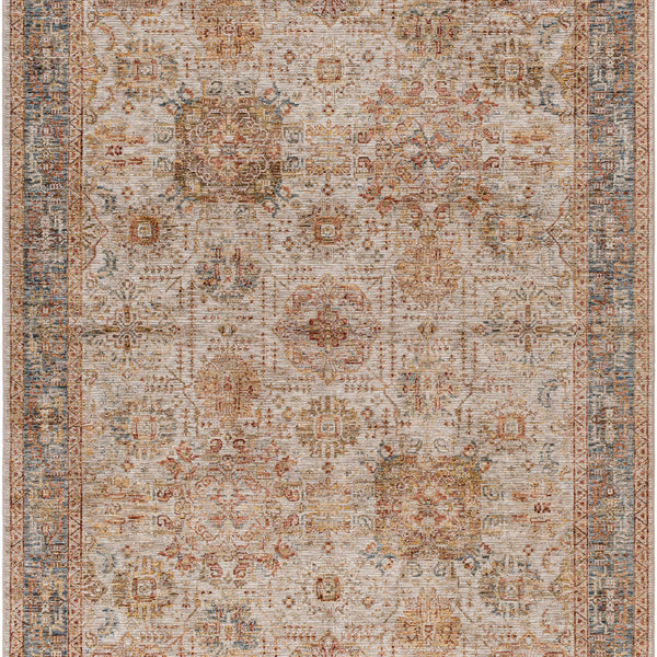Ange Tan & Blue Rich Textured Traditional Rug