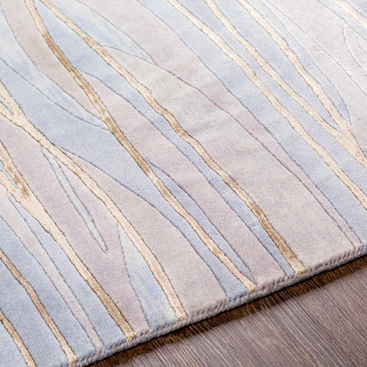 Sinai Light Blue Lined Wool/Viscose Rug - Clearance