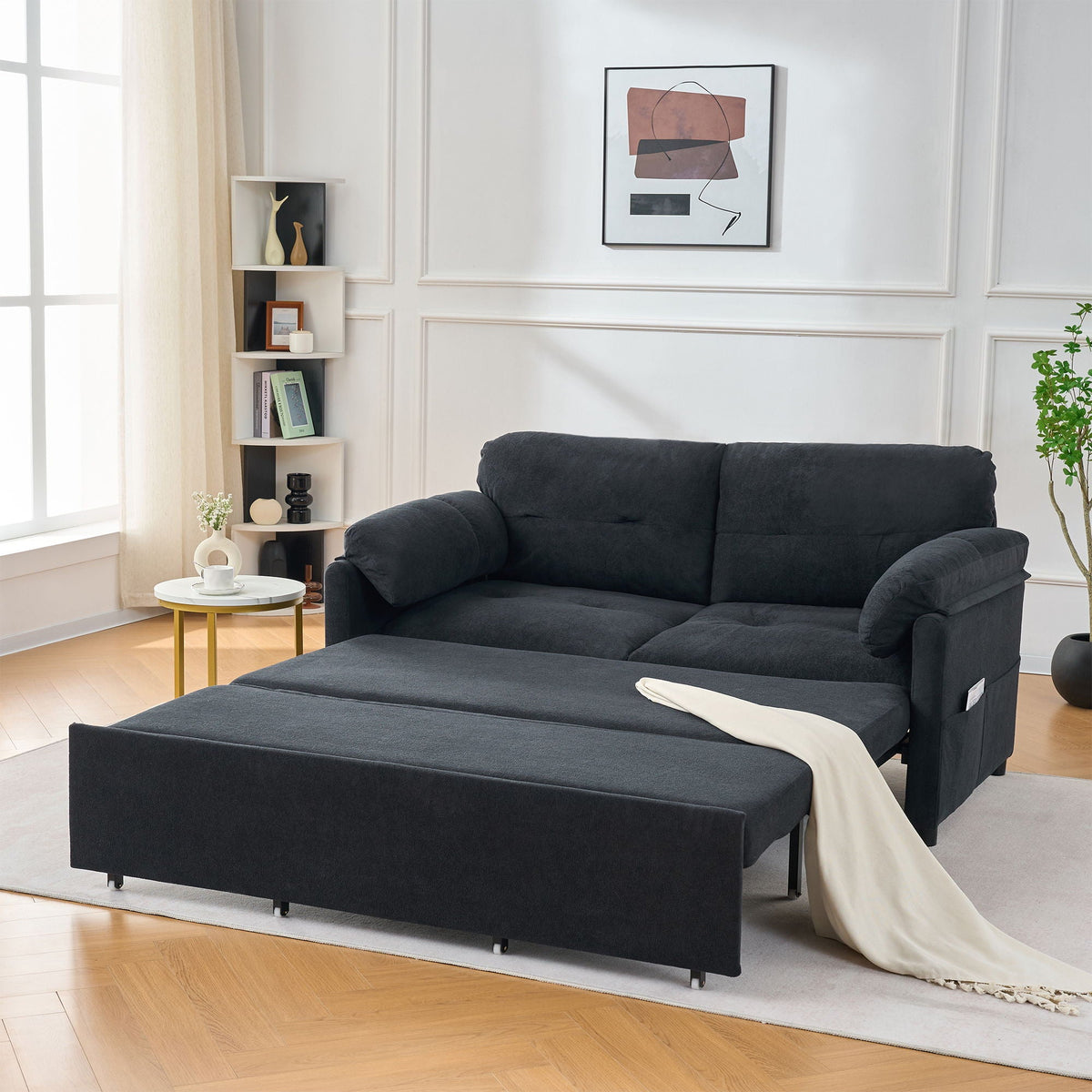 SKYMALL Convertible Pull Out Sofa Bed Queen Size with Side Storage - view 3