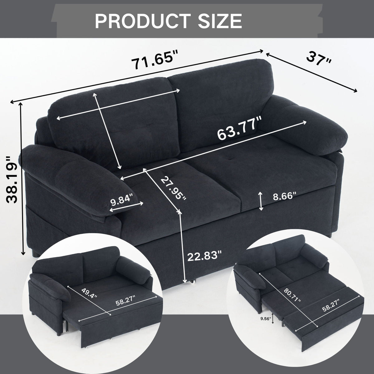 SKYMALL Convertible Pull Out Sofa Bed Queen Size with Side Storage - view 4