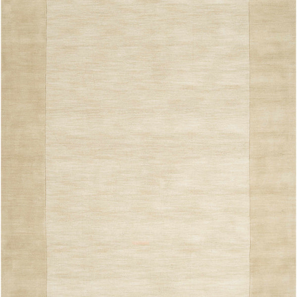 Bordered Solid Beige Wool Rug