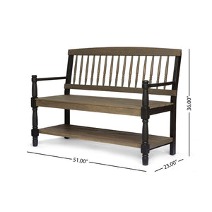 Slatted Bench with Built-In Shelf