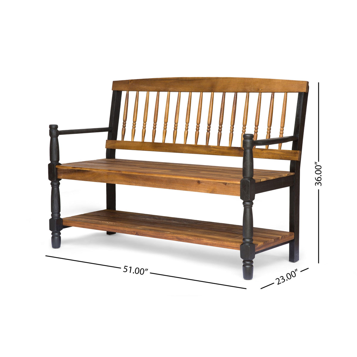 Slatted Bench with Built-In Shelf - view 2