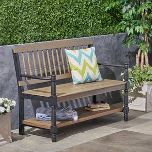 Slatted Bench with Built-In Shelf - view 4