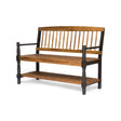 Slatted Bench with Built-In Shelf in Light Brown