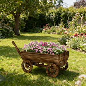 Small Wooden Wheelbarrow Planter with Drainage - view 2