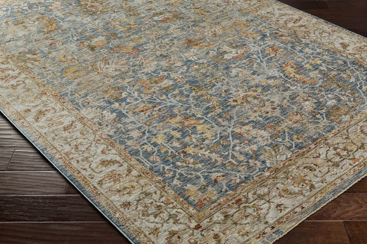 Asabi Blue Textured Rug with Fringes
