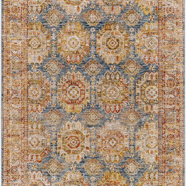 Crescentia Blue & Beige Textured Rug with Fringes