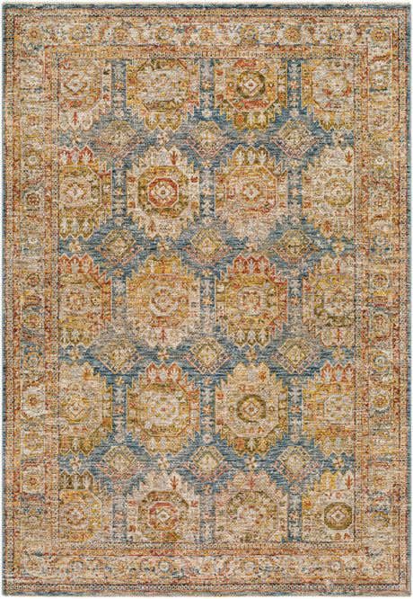 Crescentia Blue & Beige Textured Rug with Fringes